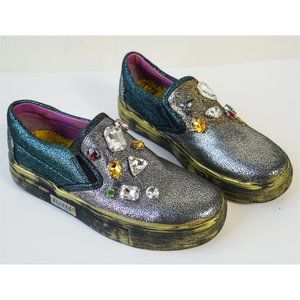 MACANNA Italian Leather Loafer Shoes, Jewels Gemstones Glitter, Women’s 7.5 US